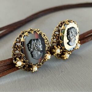 Vintage Clip Cameo West Germany Earrings